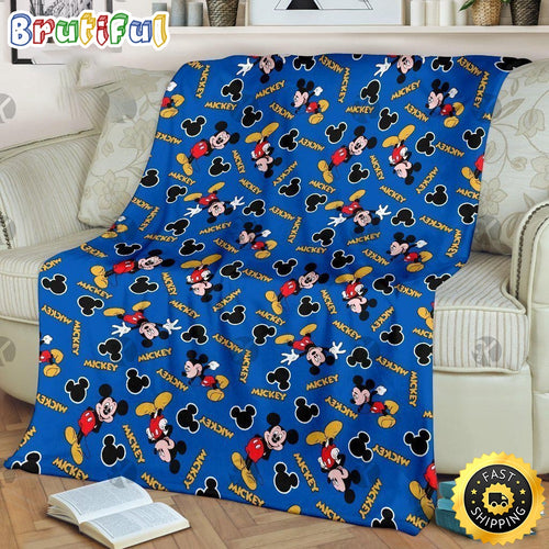 Mickey Mouse Blanket Disney Mickey Mouse Cute Emotionals Pattern In Blue Background Fleece Blanket