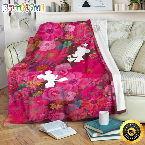 Mickey Mouse Blanket Mickey Mouse And Minnie In Colorful Floral Garden Fleece Blanket