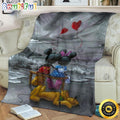 Mickey Mouse Blanket Mickey Mouse And Minnie With Love Balloon Sitting On The Beach Fleece Blanket