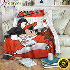 Mickey Mouse Blanket Mickey Mouse Baltimore Orioles MLB Baseball In White And Orange Fleece Blanket