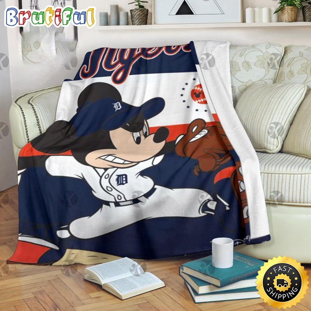 Mickey Mouse Blanket Mickey Mouse Detroit Tigers MLB Baseball In Navy And White Fleece Blanket