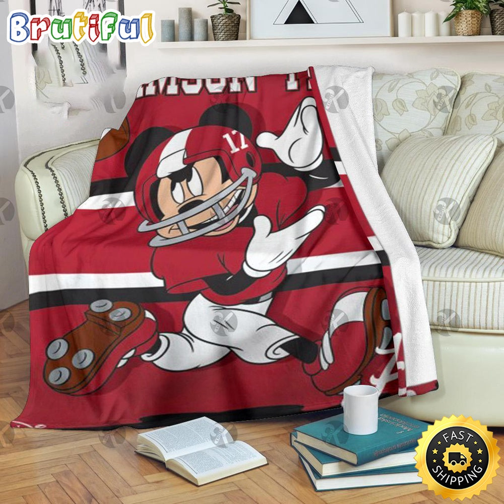 Mickey Mouse Blanket Mickey Mouse Football In Red Fleece Blanket