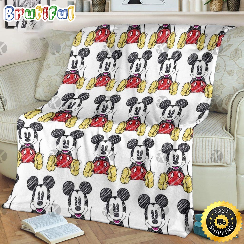 Mickey Mouse Blanket Mickey Mouse Funny Posing Pattern In White Background Fleece Blanket