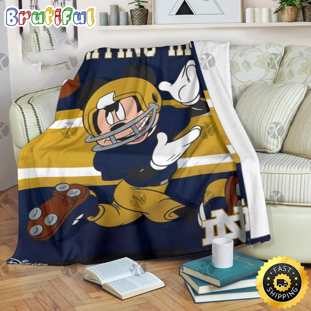 Mickey Mouse Blanket Mickey Mouse Notre Dame Fighting Irish Football In Yellow And Navy Fleece Blanket