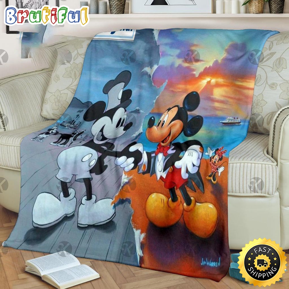 Mickey Mouse Blanket Mickey Mouse Original &amp Current Black And White And Colorful Fleece Blanket