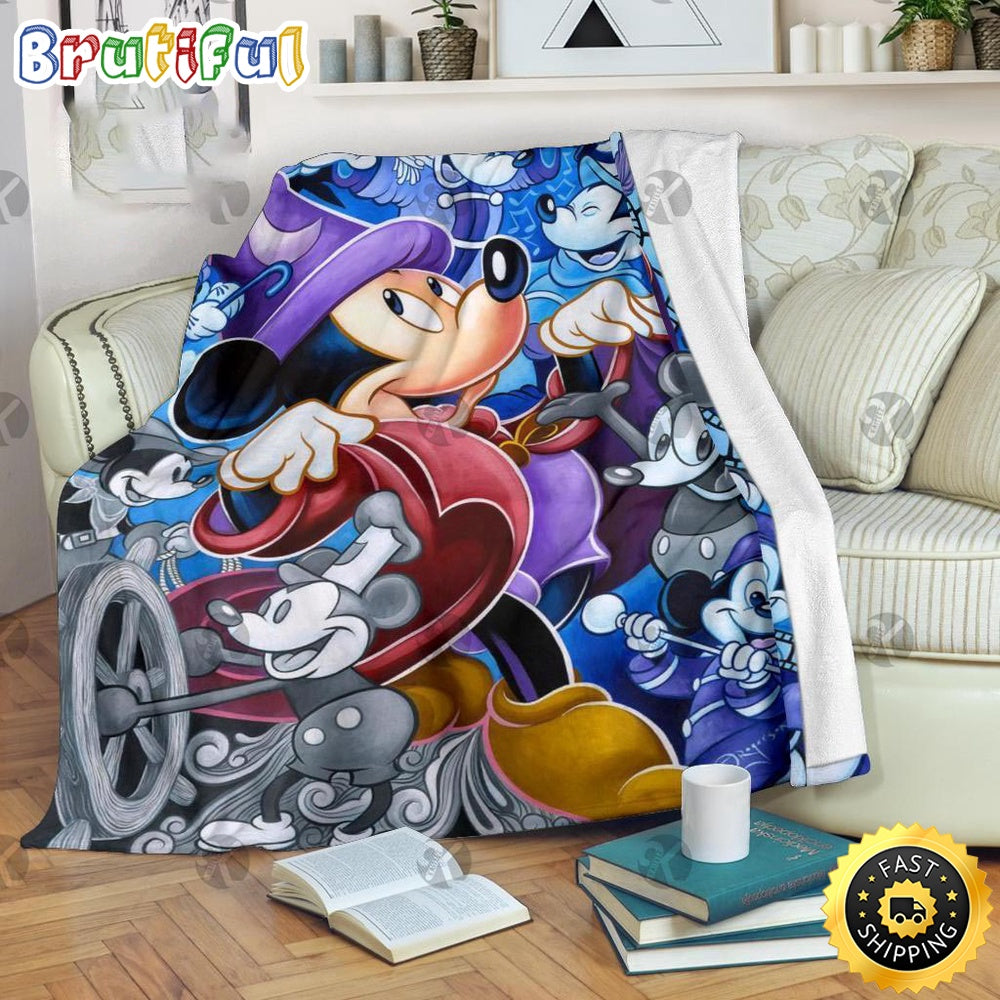 Mickey Mouse Blanket Mickey Mouse Wizard And Original Mickey Black And White Fleece Blanket