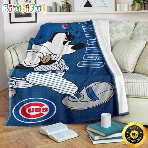 Mickey Mouse Blanket Mickey Plays Cubs Fleece Blanket For Baseball Fan