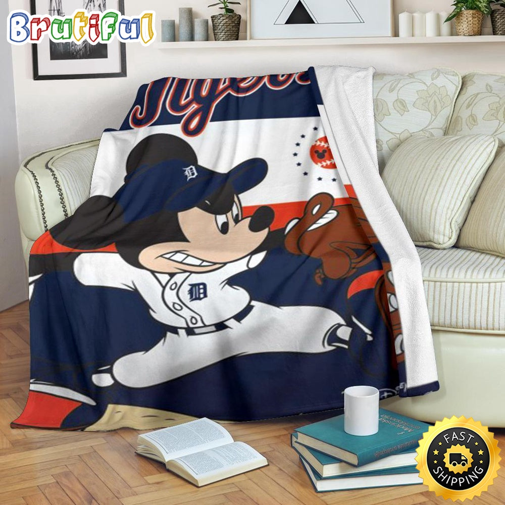 Mickey Mouse Blanket Mickey Plays Tigers Fleece Blanket For Baseball Fan