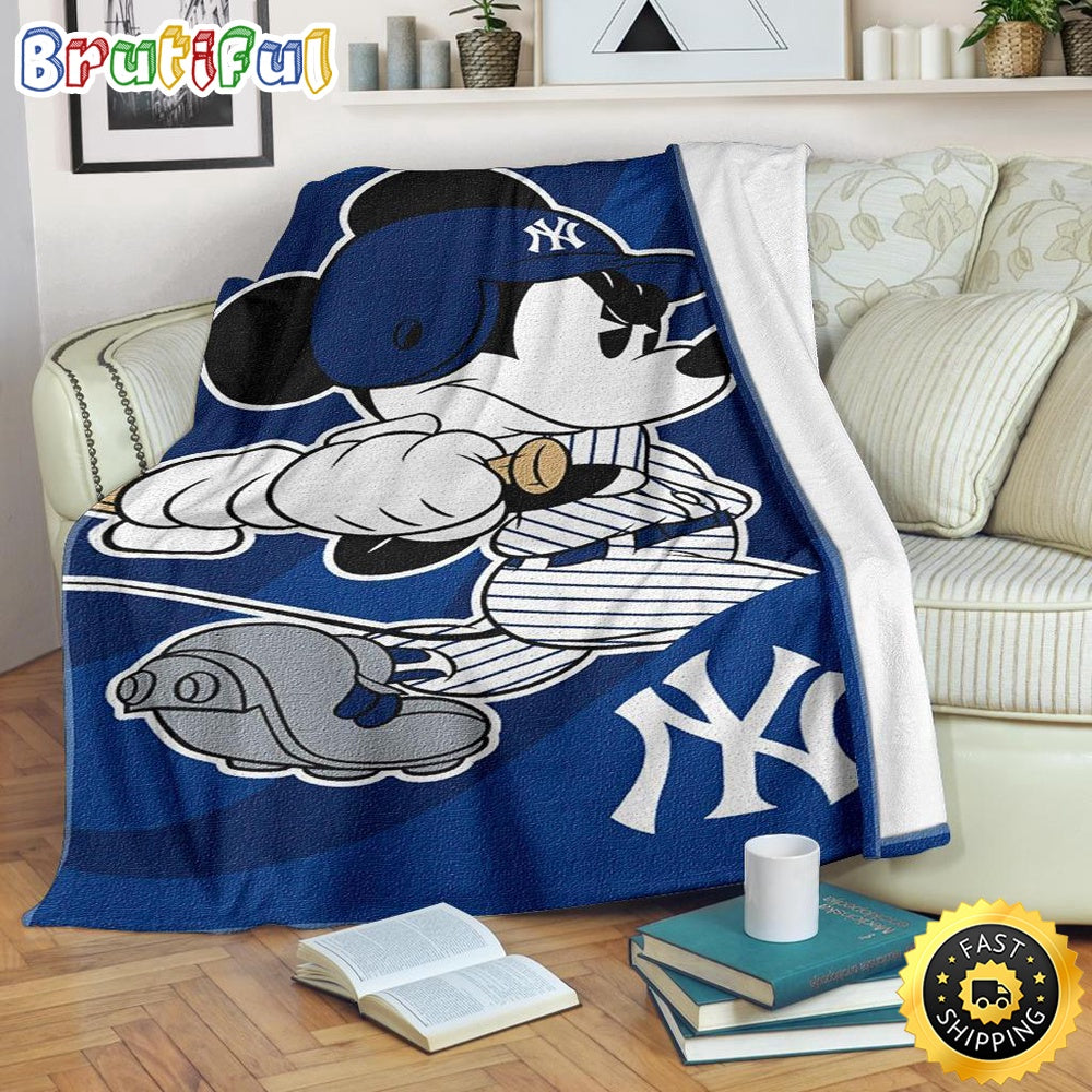 Mickey Mouse Blanket Mickey Plays Yankees Fleece Blanket For Baseball Fan