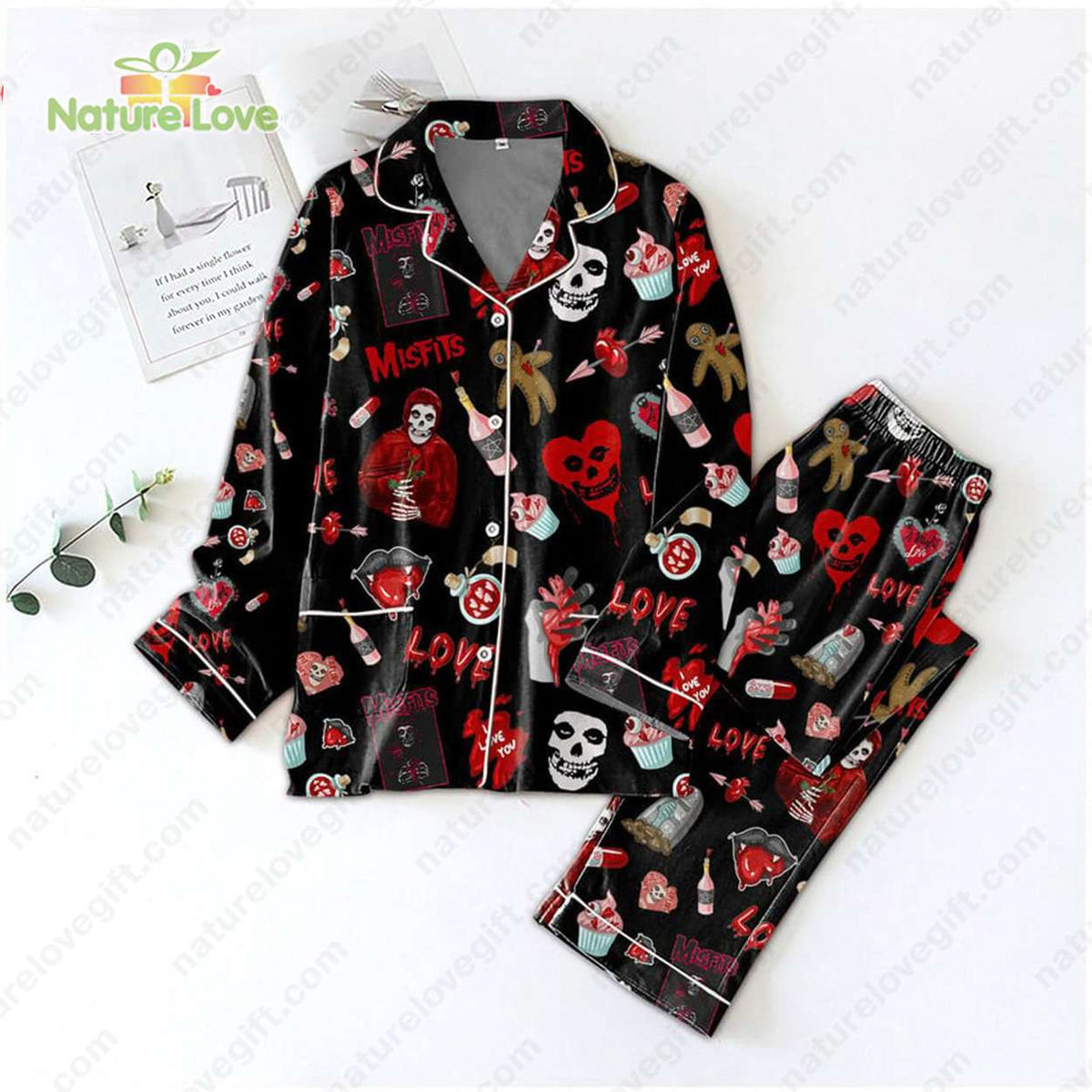 Misfits Band Valentine’s Day Black Heart Pajamas Set