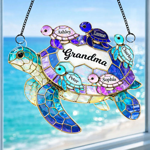Mom Grandma Sea Turtle - Personalized Window Hanging Suncatcher Ornament - Mother’s Day Gift For Mom, Mama, Mommy