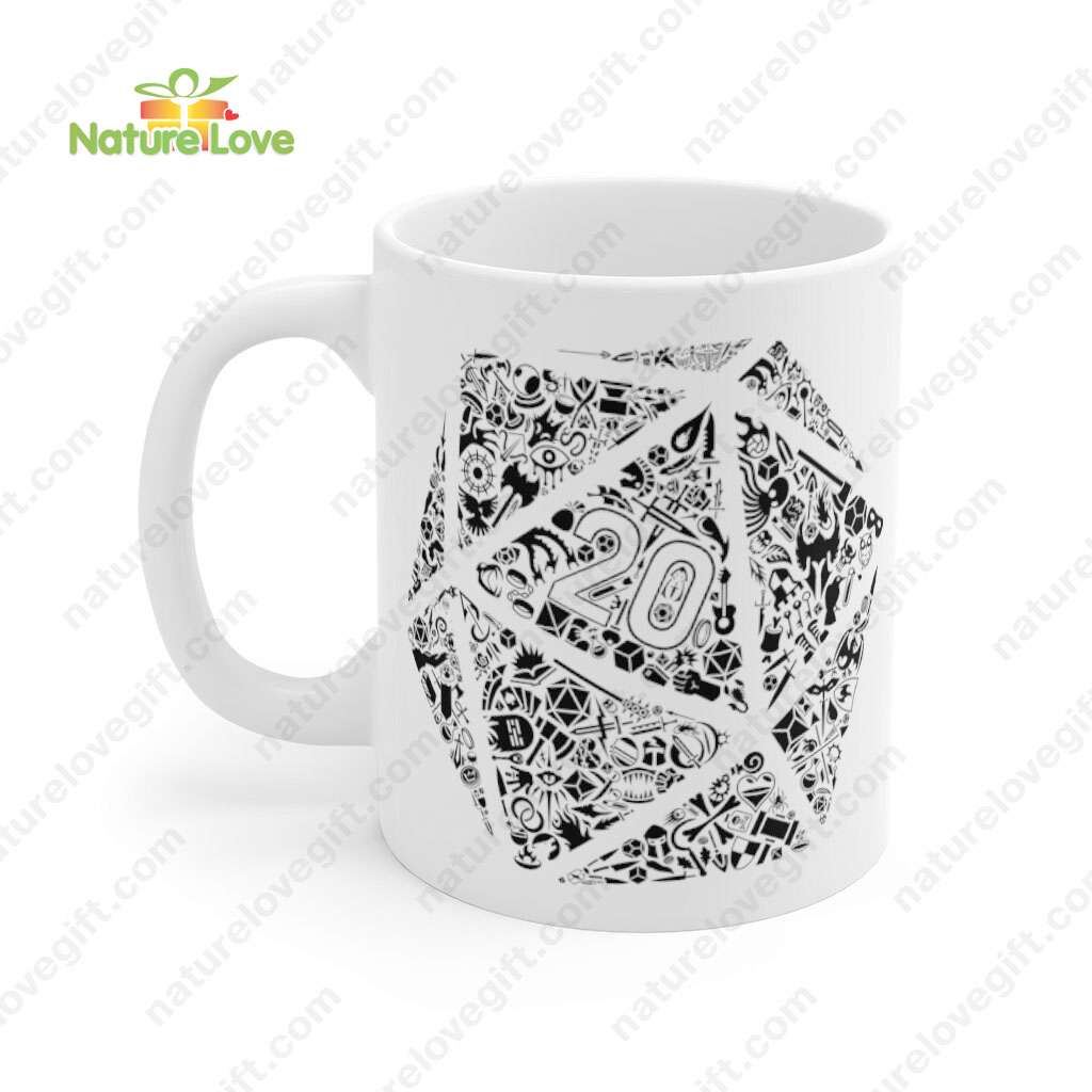 Mosaic D20 Mug DnD Dungeons and Dragons Gift
