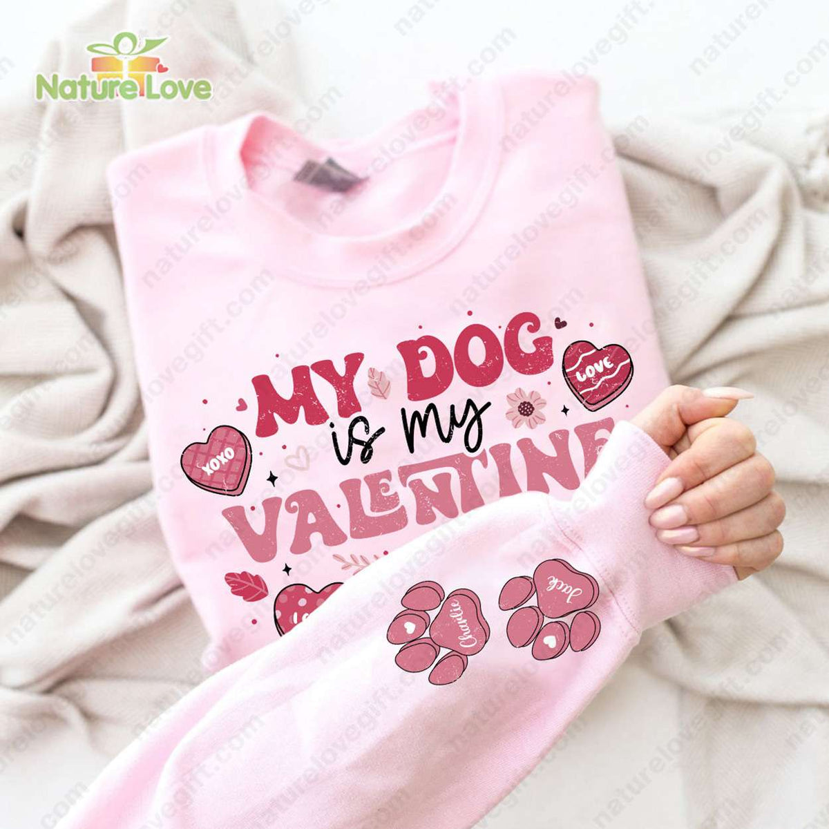 My Dog is My Valentine Shirt Custom Pet Name On Sleeve Dog’s Mom Gift