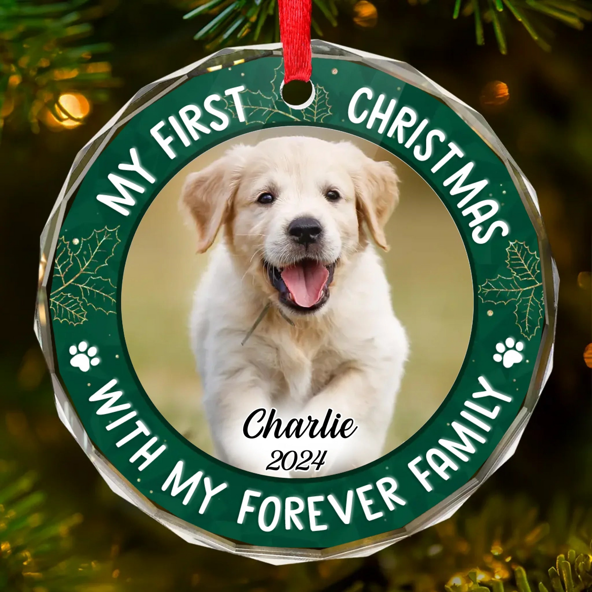 Custom Photo My Adorable Fur Baby Dog & Cat - Personalized Circle Glass Ornament - Christmas Gift For Dog Lovers, Cat Lovers, Pet Lovers