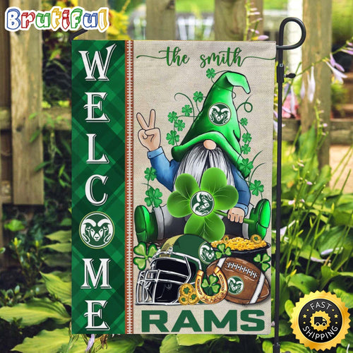 NCAA Colorado State Rams Garden Flag St Patricks Day Gnome Shamrock Welcome Garden Flag