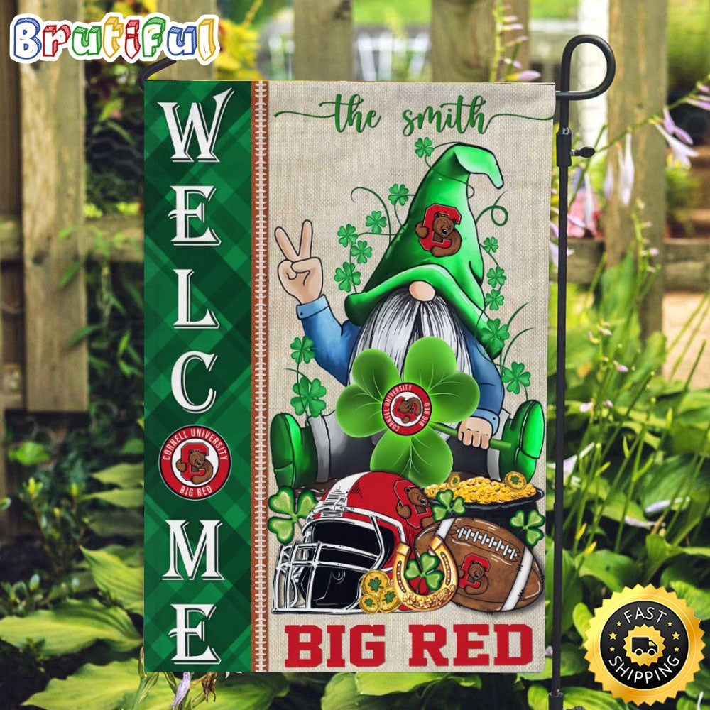 NCAA Cornell Big Red Garden Flag St Patricks Day Gnome Shamrock Welcome Garden Flag