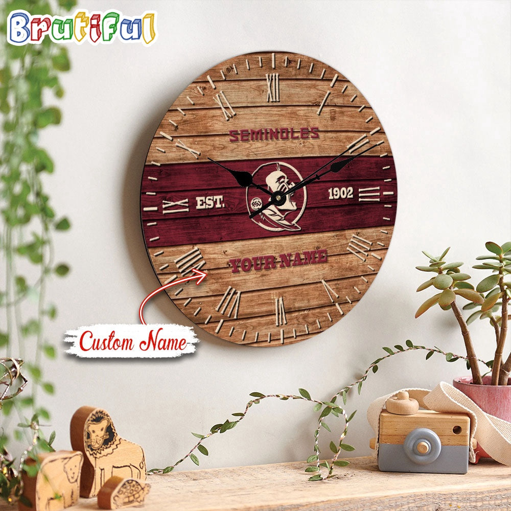 NCAA Florida State Seminoles Clock Custom Name Wall Clock