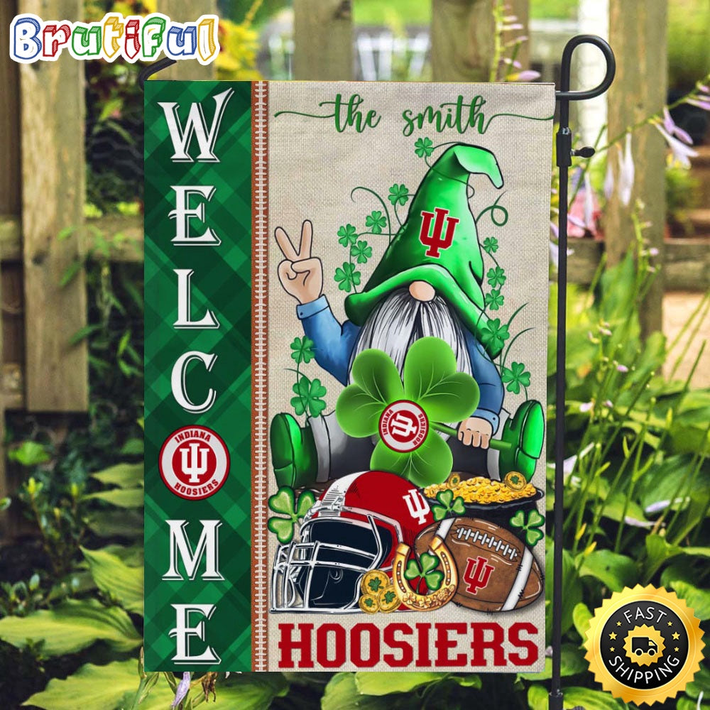 NCAA Indiana Hoosiers Garden Flag St Patricks Day Gnome Shamrock Welcome Garden Flag