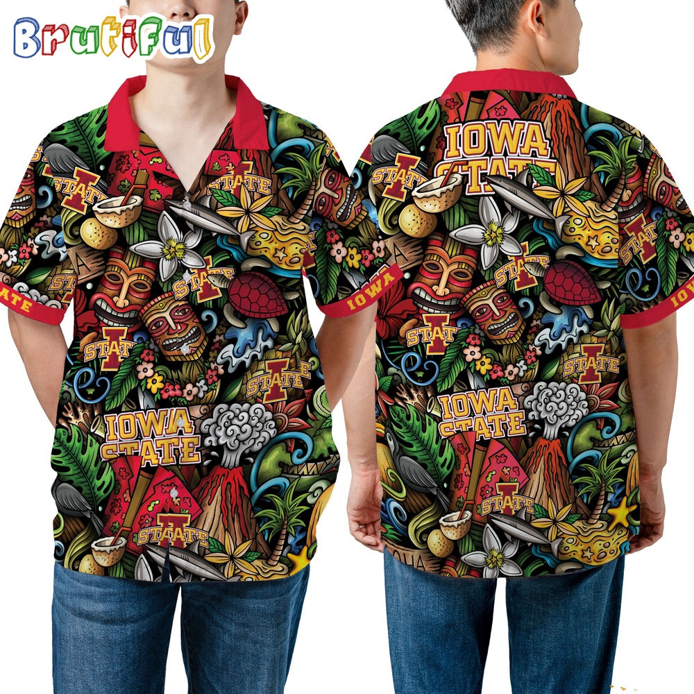 NCAA Iowa State Cyclones Tiki Hippie Hawaiian Shirt The Perfect Summer Vibe For FootBall Fans