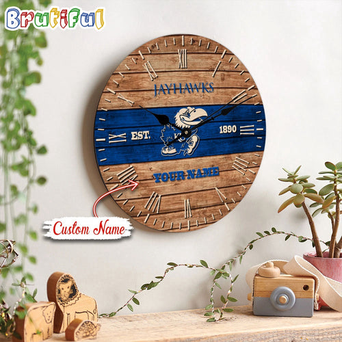 NCAA Kansas Jayhawks Clock Custom Name Wall Clock