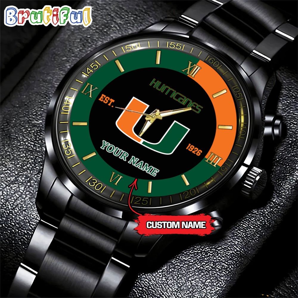 NCAA Miami Hurricanes Black Fashion Watch