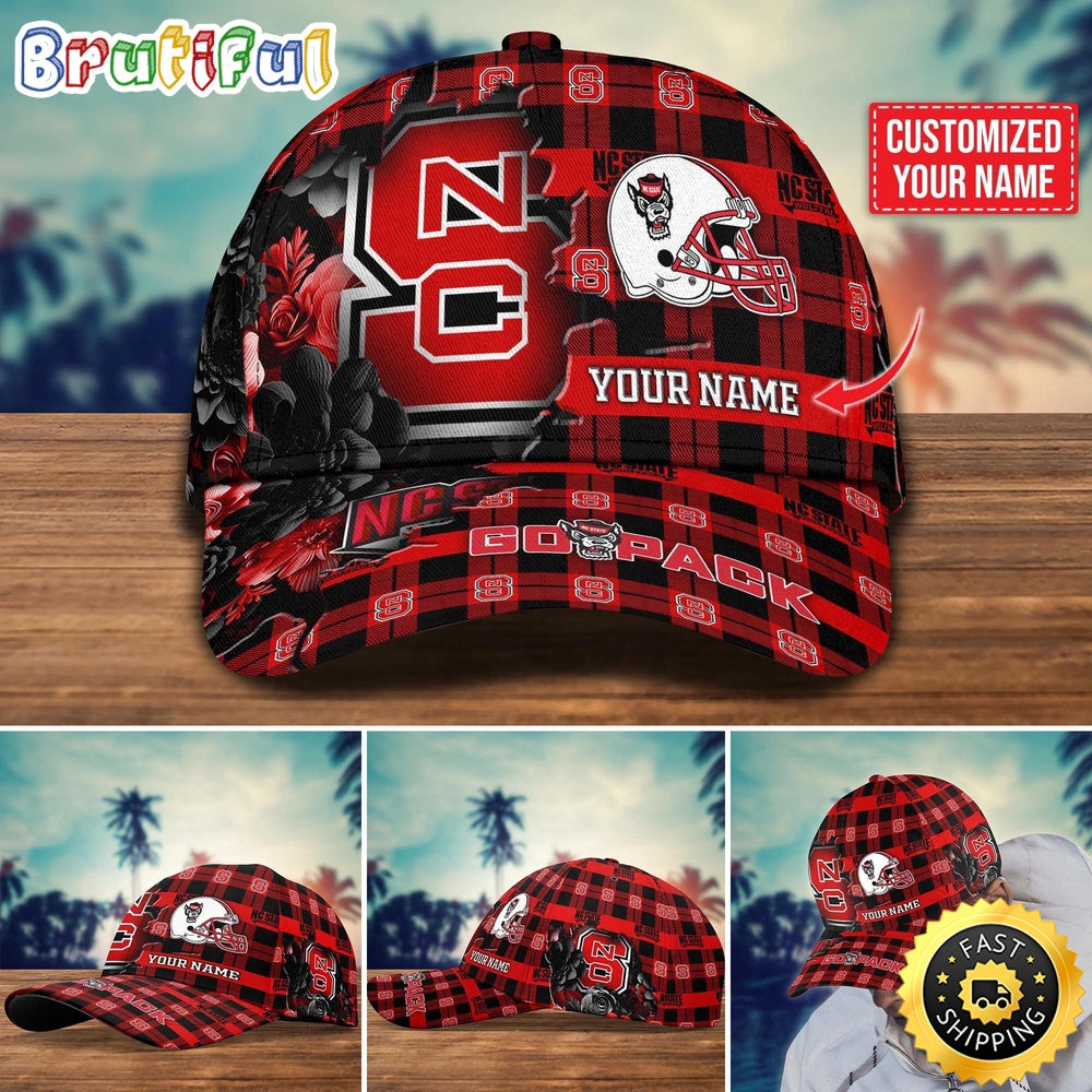NCAA NC State Wolfpack Baseball Cap Flower Custom Name Cap