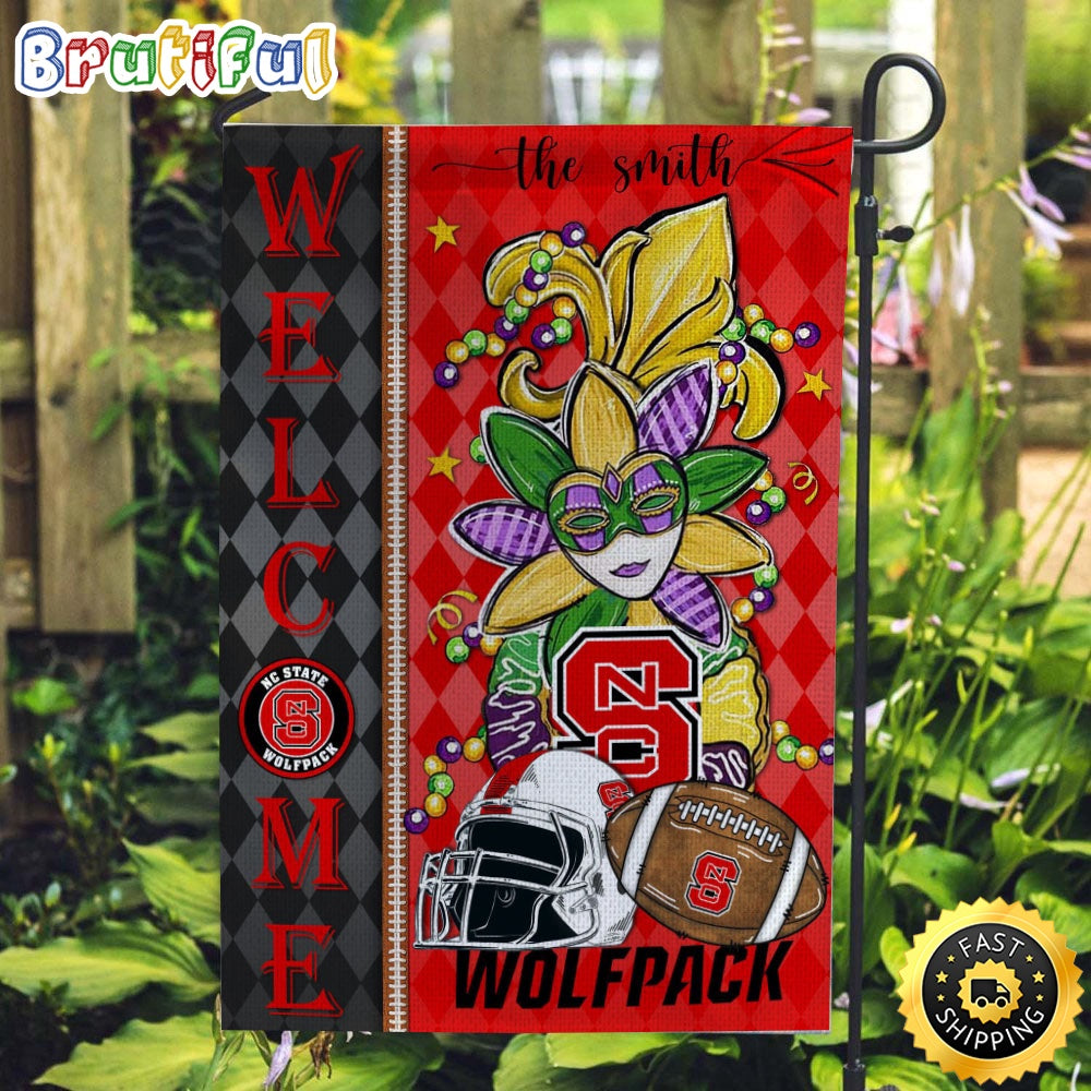 NCAA NC State Wolfpack Football Flag Mardi Gras Welcome Garden Flag
