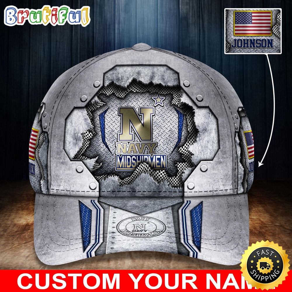 NCAA Navy Midshipmen Baseball Cap Silver Metalic Pattern Baseball Cap
