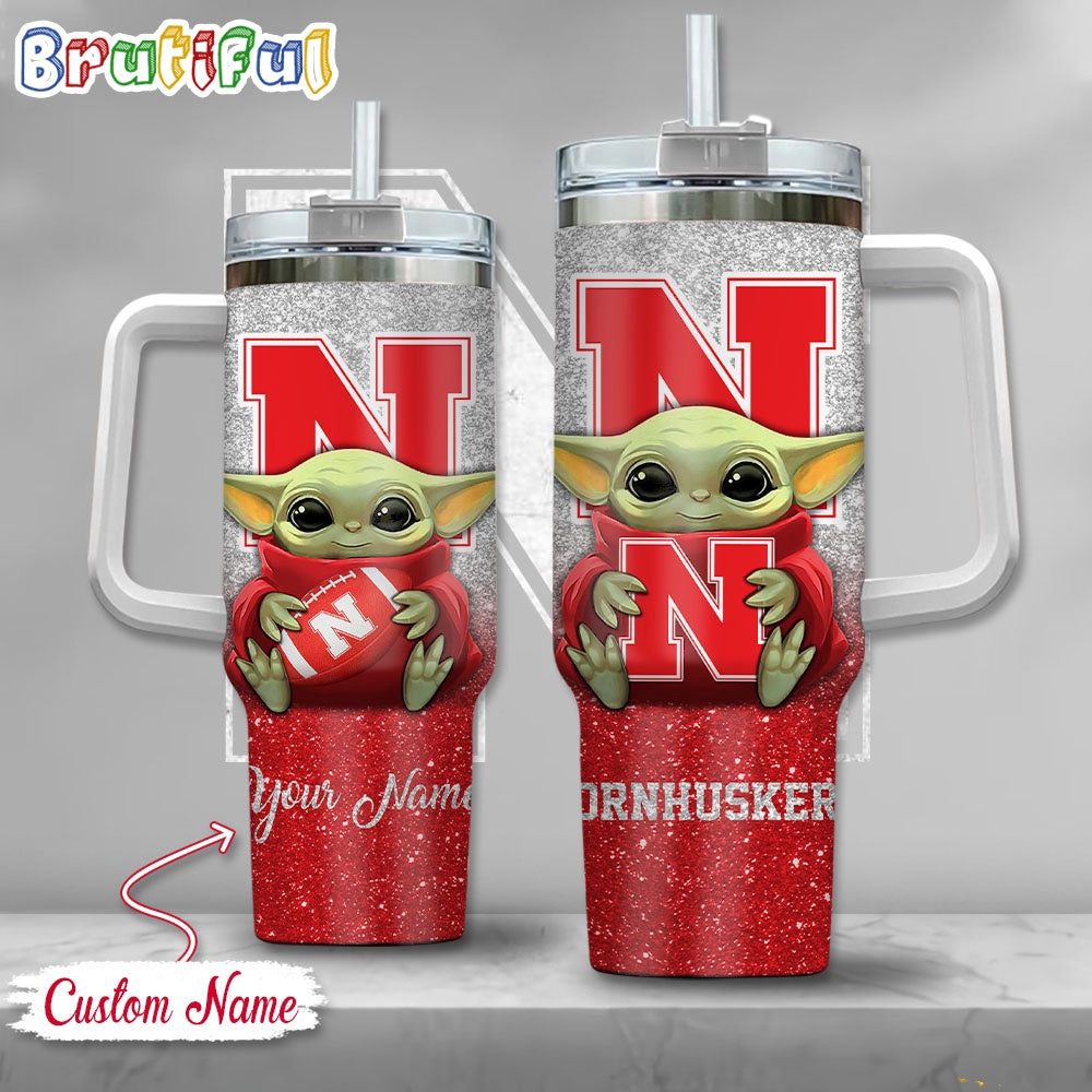 NCAA Nebraska Cornhuskers Tumbler Baby Yoda Customzed Handle Cup