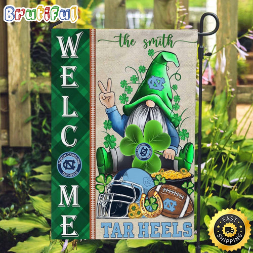 NCAA North Carolina Tar Heels Garden Flag St Patricks Day Gnome Shamrock Welcome Garden Flag