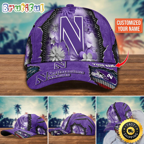 NCAA Northwestern Wildcats Baseball Cap Flag Flower Custom Name Cap
