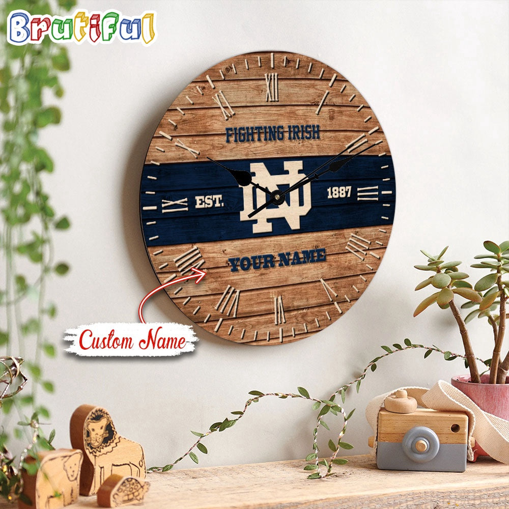 NCAA Notre Dame Fighting Irish Clock Custom Name Wall Clock