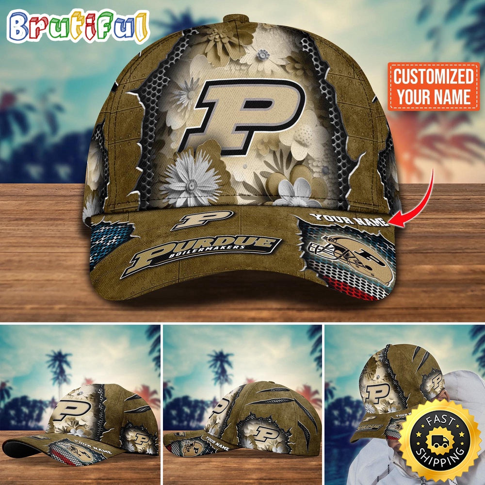 NCAA Purdue Boilermakers Baseball Cap Flag Flower Custom Name Cap