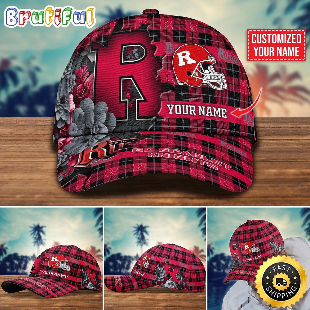 NCAA Rutgers Scarlet Knights Baseball Cap Flower Custom Name Cap