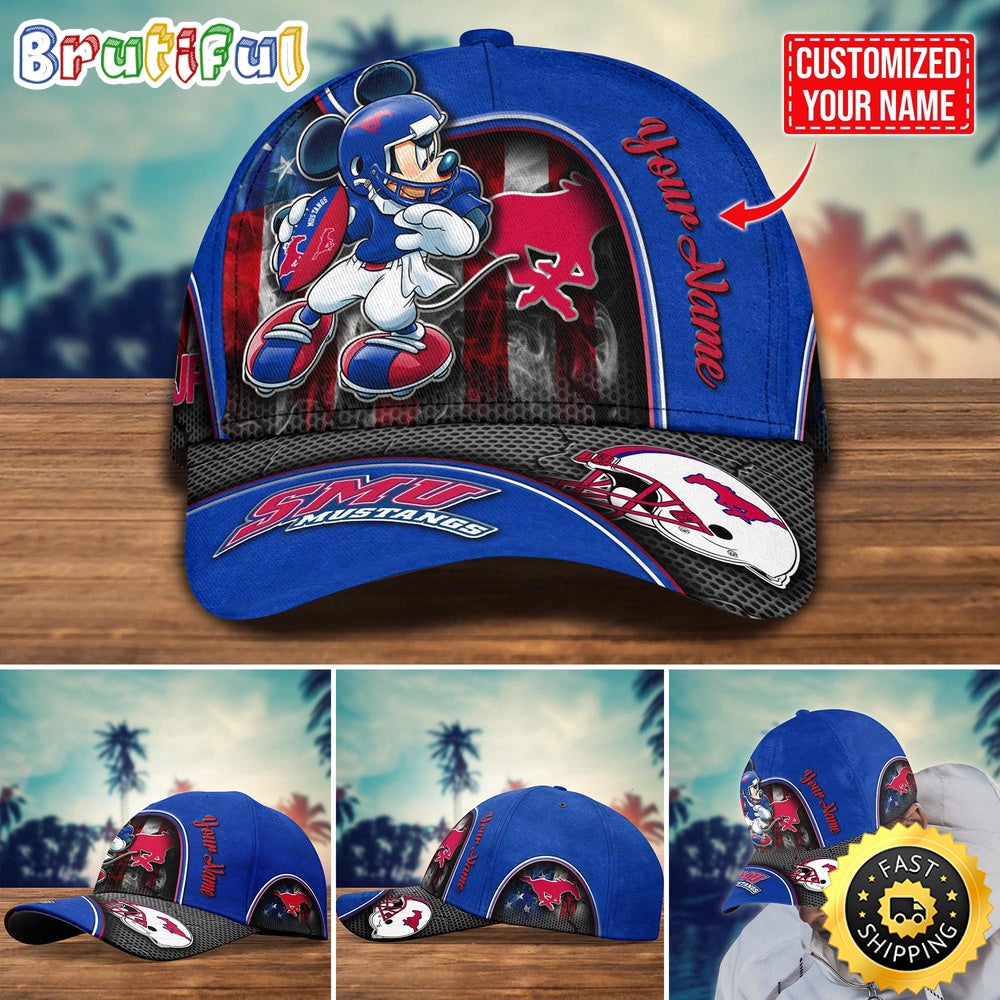 NCAA SMU Mustangs Baseball Cap Mickey Mouse Custom Cap For Fans