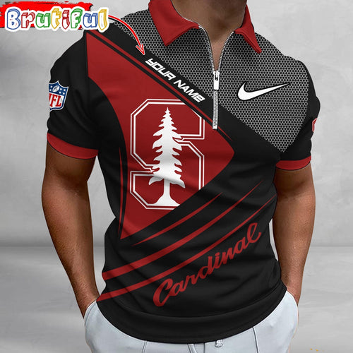 NCAA Stanford Cardinal Polo Shirt, Sporty Zip Polo Shirt