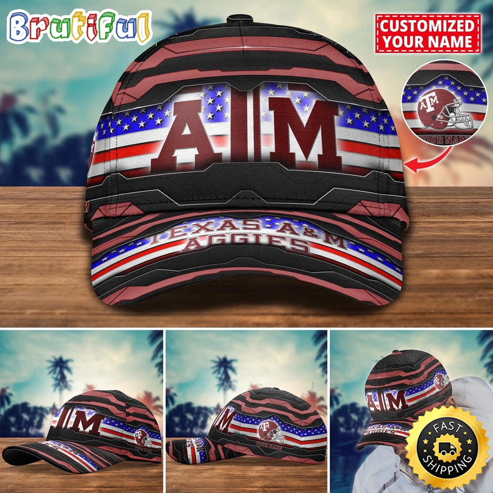 NCAA Texas A&ampM Aggies Baseball Cap Flag Custom Name Cap