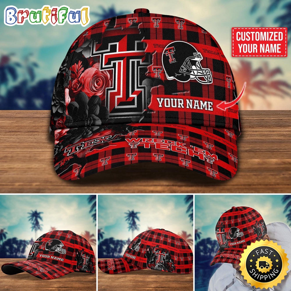 NCAA Texas Tech Red Raiders Baseball Cap Flower Custom Name Cap