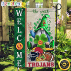 NCAA USC Trojans Garden Flag St Patricks Day Gnome Shamrock Welcome Garden Flag