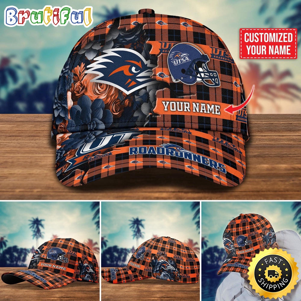 NCAA UTSA Roadrunners Baseball Cap Flower Custom Name Cap