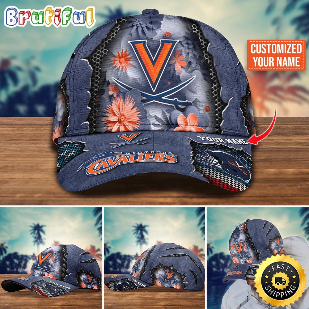 NCAA Virginia Cavaliers Baseball Cap Flag Flower Custom Name Cap