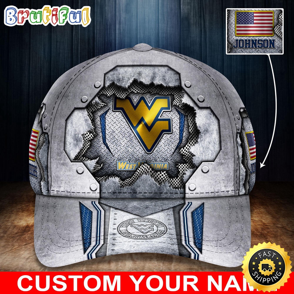 NCAA West Virginia Mountaineers Baseball Cap Silver Metalic Pattern Baseball Cap