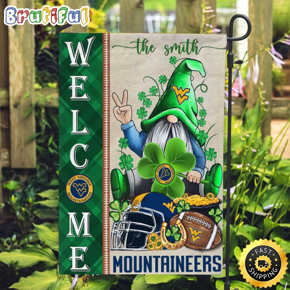 NCAA West Virginia MountaineersGarden Flag St Patricks Day Gnome Shamrock Welcome Garden Flag