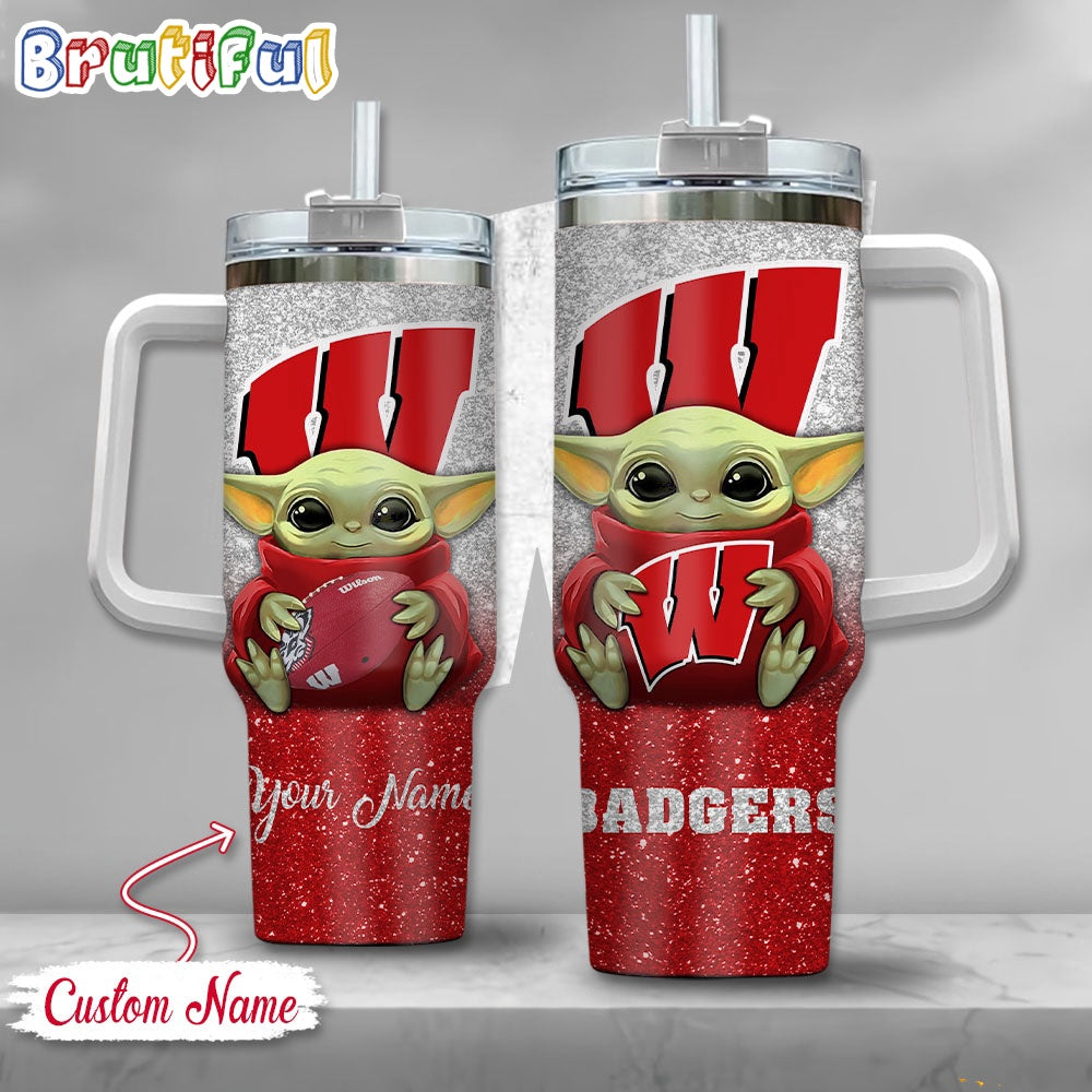 NCAA Wisconsin Badgers Tumbler Baby Yoda Customzed Handle Cup