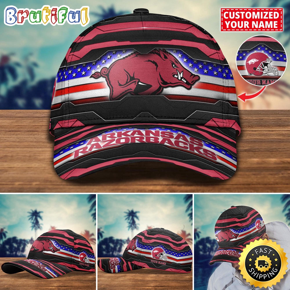 NCAA Arkansas Razorbacks Baseball Cap Flag Custom Name Cap