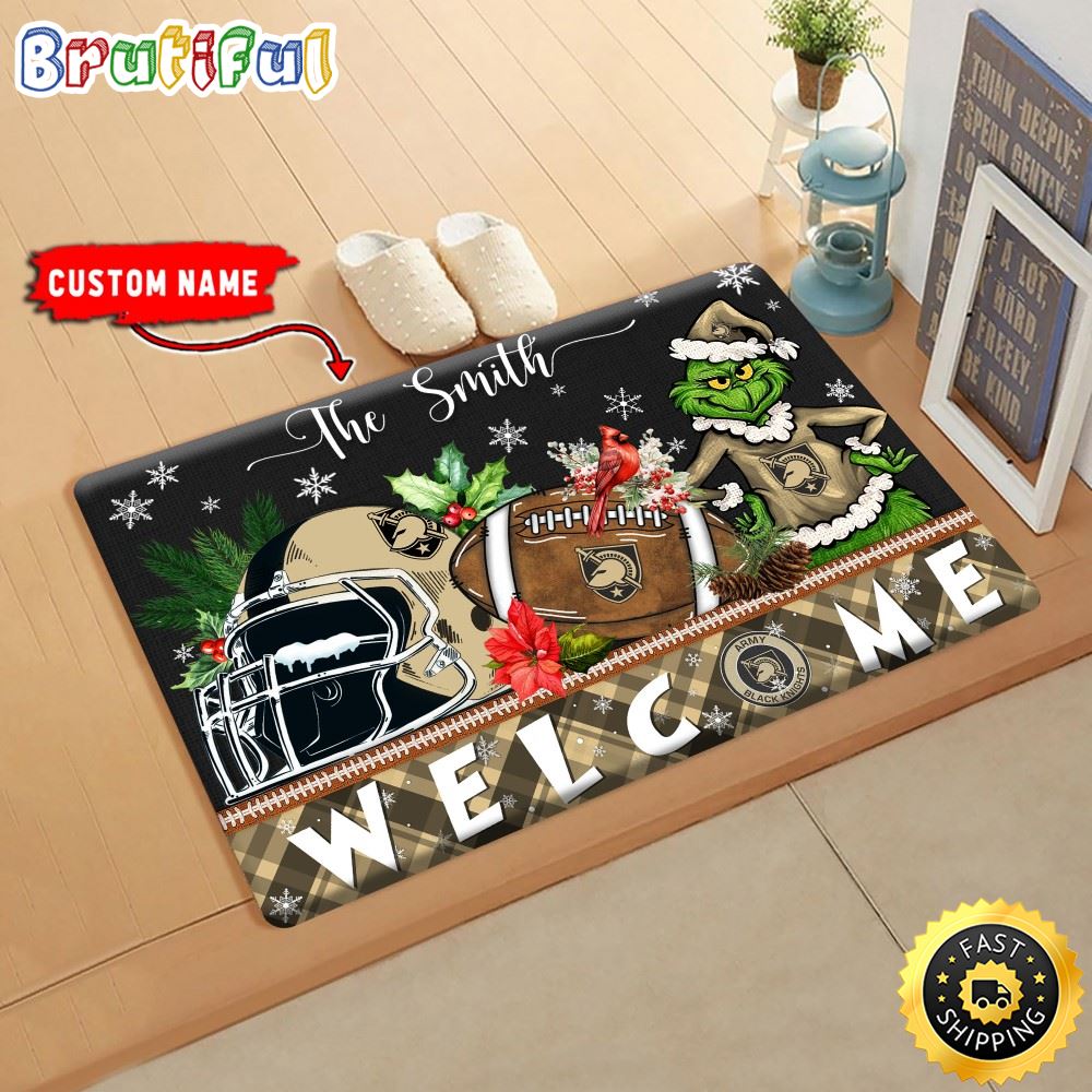 NCAA Army Black Knights Doormat Grinch Christmas Welcome Custom Name Football Doormat