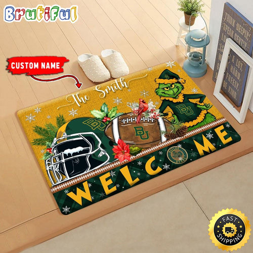 NCAA Baylor Bears Doormat Grinch Christmas Welcome Custom Name Football Doormat