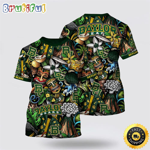 NCAA Baylor Bears Hawaiian Flower All Over Print 3D T Shirt Show Your Support For Your Team