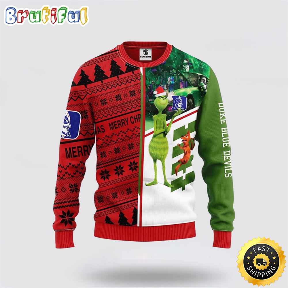 NCAA Duke Blue Devils Christmas Ugly Sweater Grinch And Scooby-Doo Gift For Football Fans