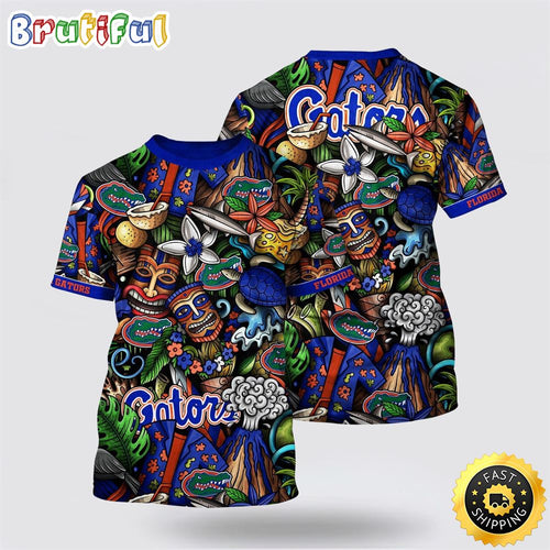 NCAA Florida Gators Hawaiian Flower All Over Print 3D T Shirt Show Your Support For Your Team